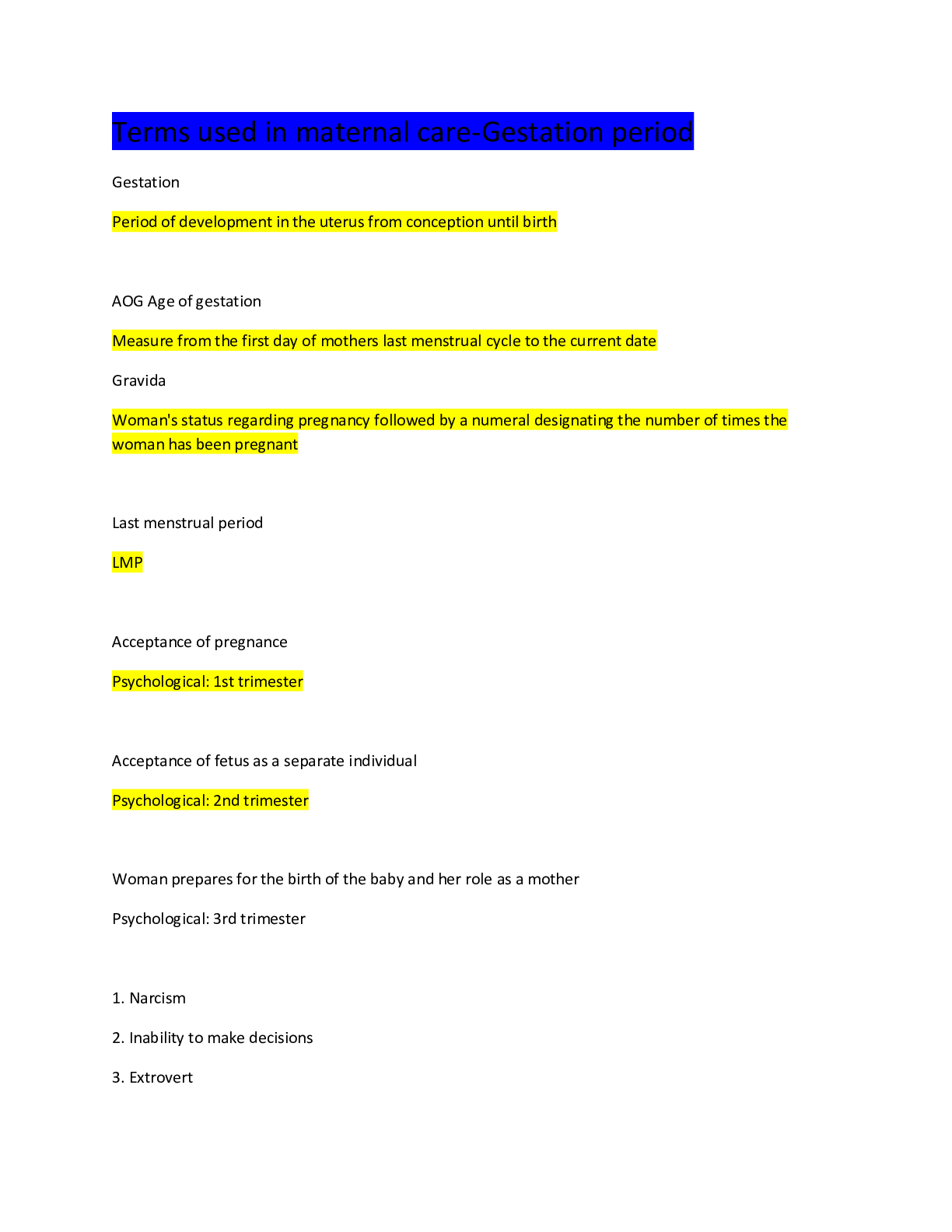 Preview image for Terms used in maternal care-Gestation period